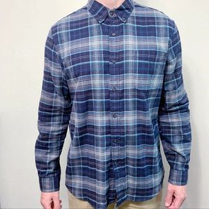 Club Room Slim Fit Blue Plaid Flannel Shirt